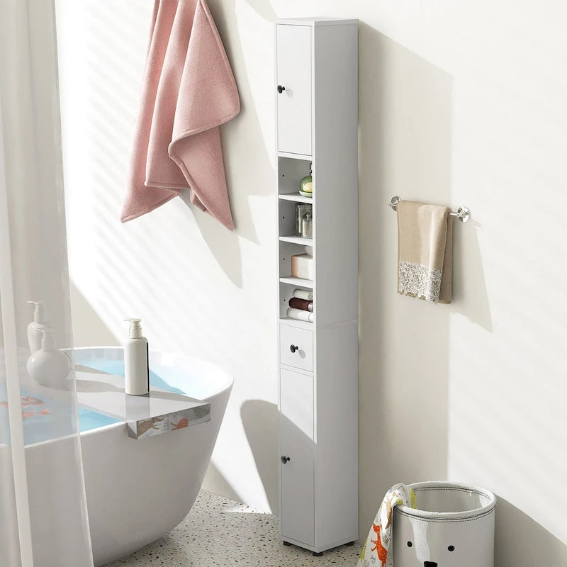 Tall Slim Bathroom Storage Cabinet Linen Tower with Drawer