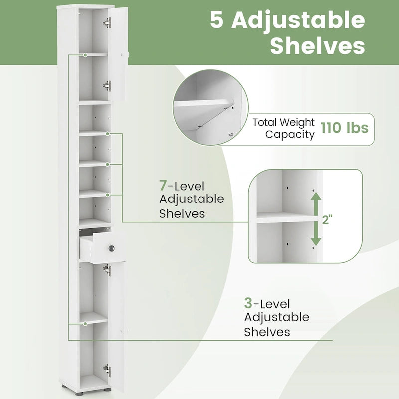 Tall Slim Bathroom Storage Cabinet Linen Tower with Drawer