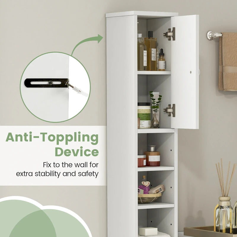 Tall Slim Bathroom Storage Cabinet Linen Tower with Drawer
