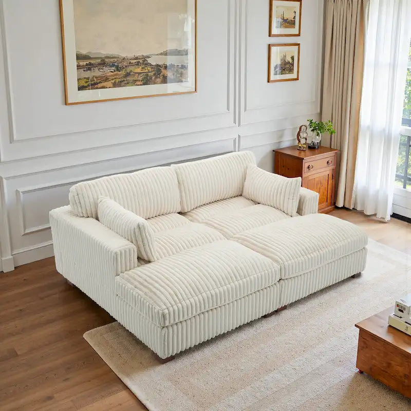 2-Piece Corduroy Modular Sectional Sofa with Chaise – 82.7W x 65D x 34.7H in