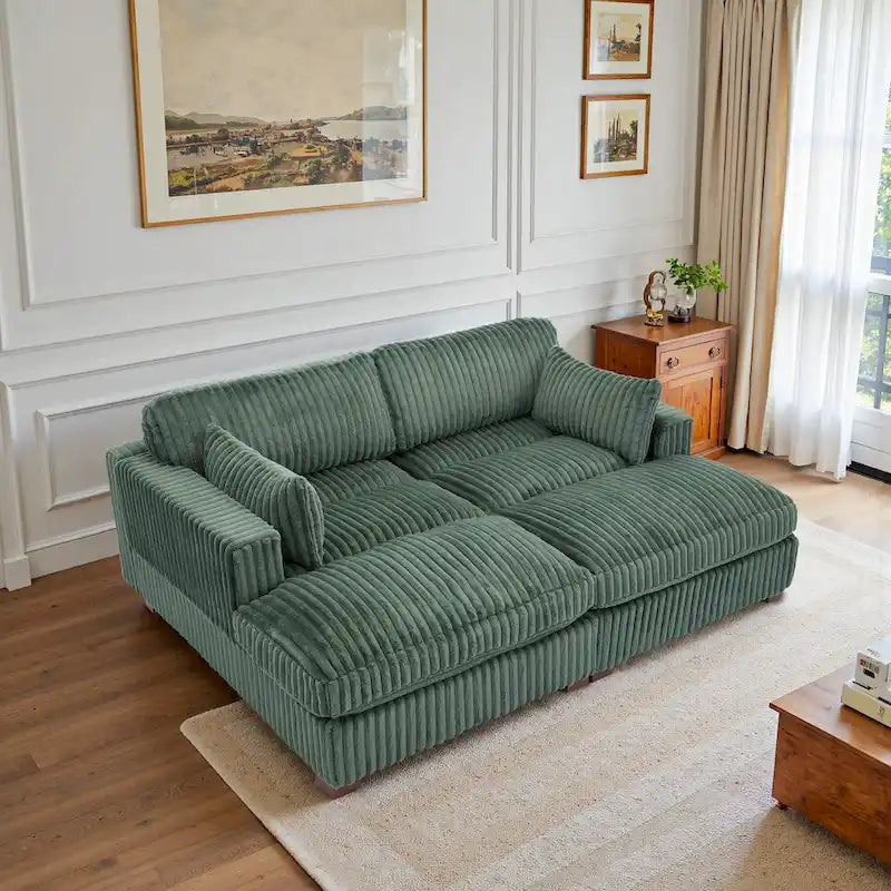 2-Piece Corduroy Modular Sectional Sofa with Chaise – 82.7W x 65D x 34.7H in