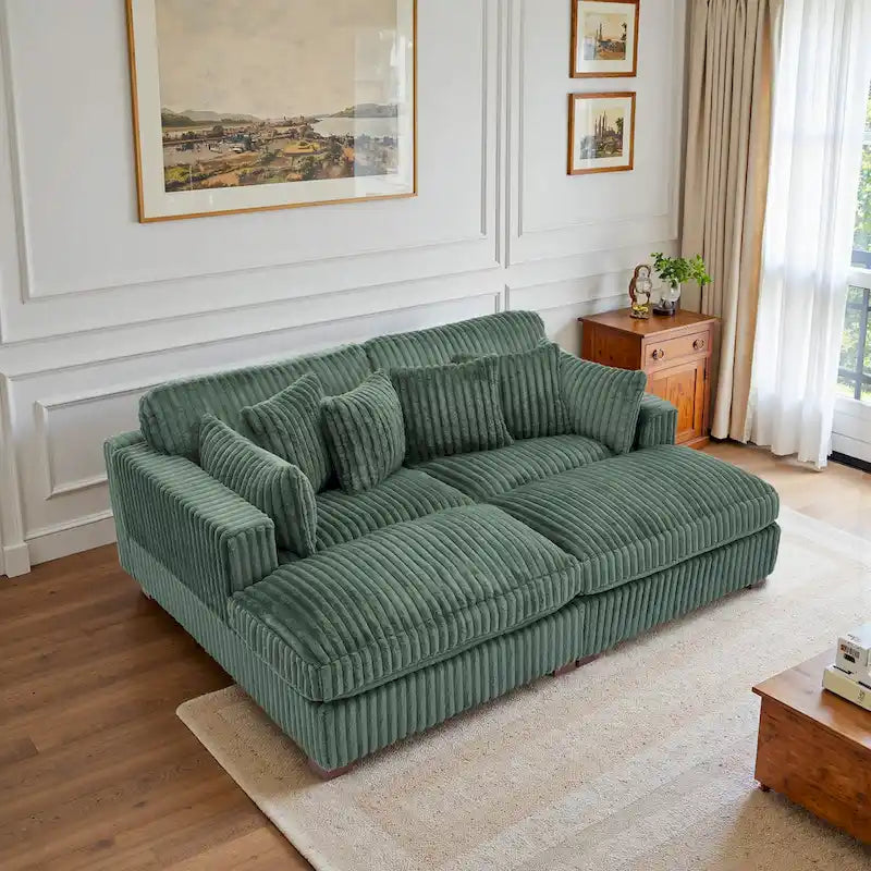 2-Piece Corduroy Modular Sectional Sofa with Chaise – 82.7W x 65D x 34.7H in