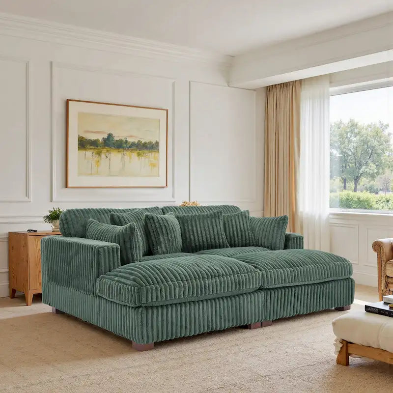 2-Piece Corduroy Modular Sectional Sofa with Chaise – 82.7W x 65D x 34.7H in