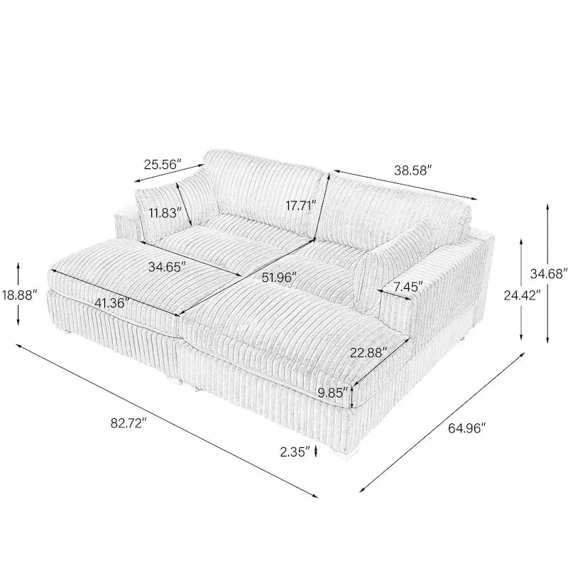 2-Piece Corduroy Modular Sectional Sofa with Chaise – 82.7W x 65D x 34.7H in