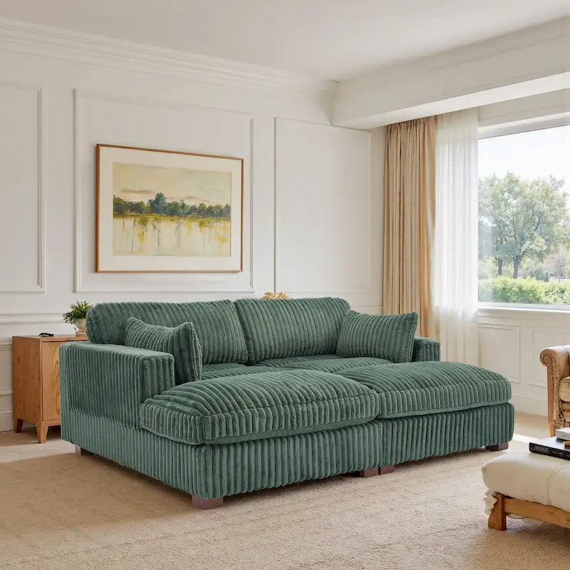 2-Piece Corduroy Modular Sectional Sofa with Chaise – 82.7W x 65D x 34.7H in