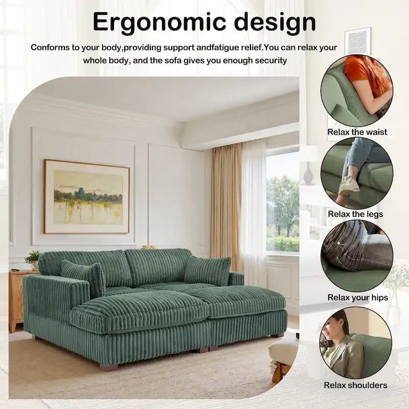 2-Piece Corduroy Modular Sectional Sofa with Chaise – 82.7W x 65D x 34.7H in