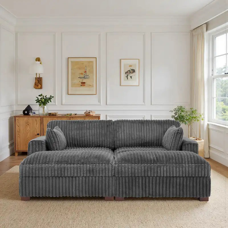 2-Piece Corduroy Modular Sectional Sofa with Chaise – 82.7W x 65D x 34.7H in