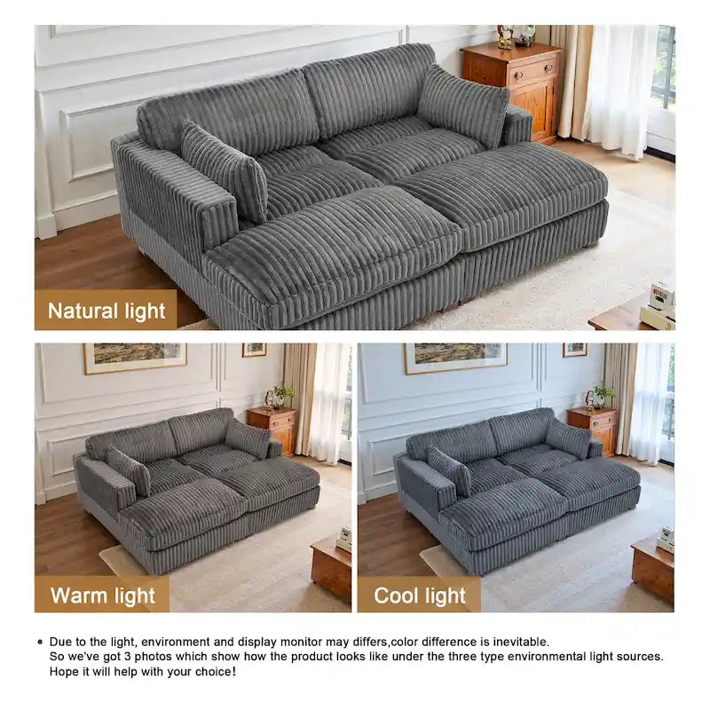 2-Piece Corduroy Modular Sectional Sofa with Chaise – 82.7W x 65D x 34.7H in