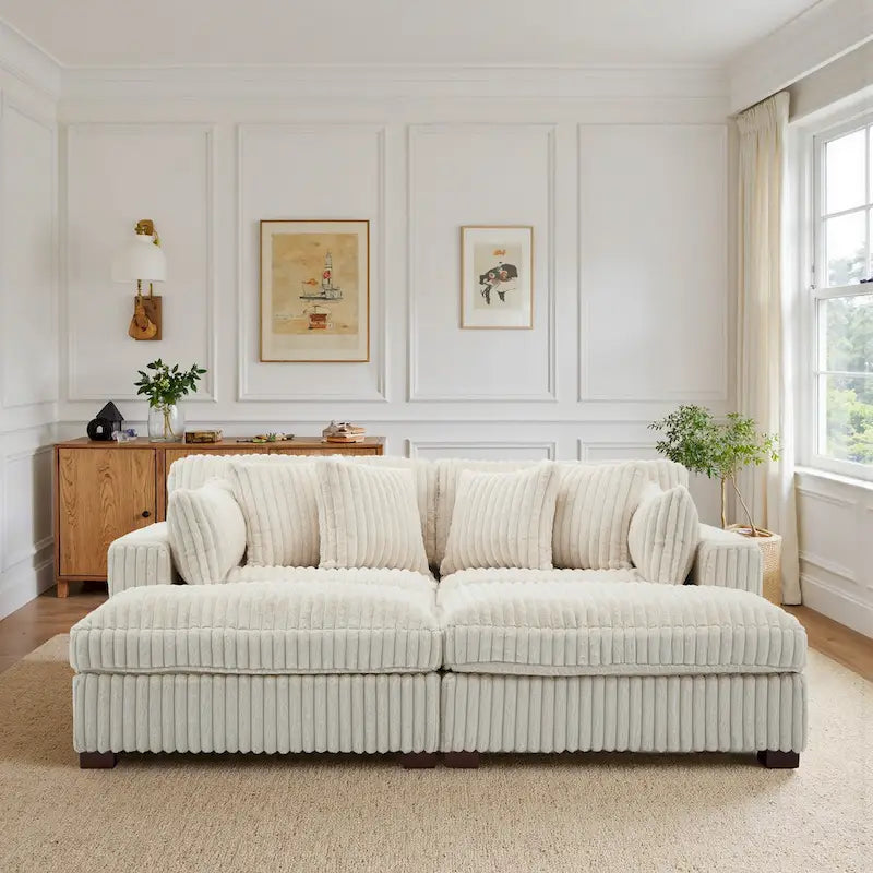 2-Piece Corduroy Modular Sectional Sofa with Chaise – 82.7W x 65D x 34.7H in