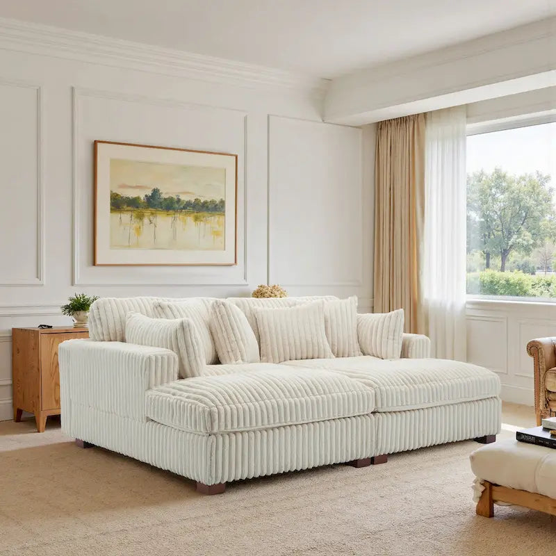 2-Piece Corduroy Modular Sectional Sofa with Chaise – 82.7W x 65D x 34.7H in