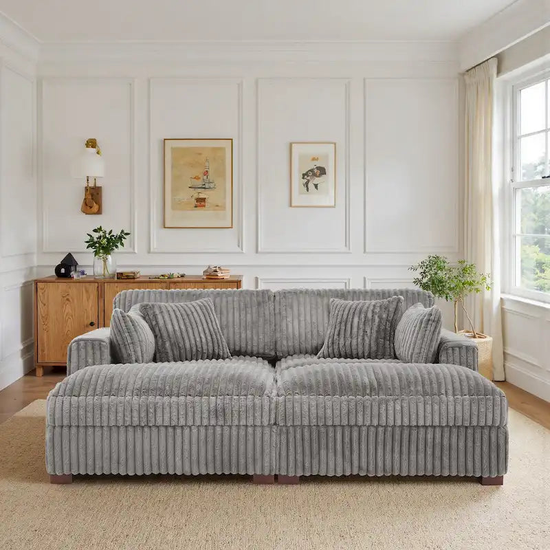 2-Piece Corduroy Modular Sectional Sofa with Chaise – 82.7W x 65D x 34.7H in