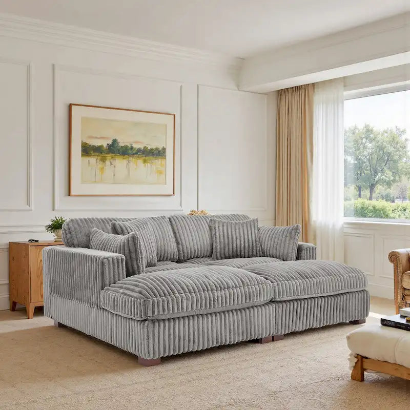 2-Piece Corduroy Modular Sectional Sofa with Chaise – 82.7W x 65D x 34.7H in
