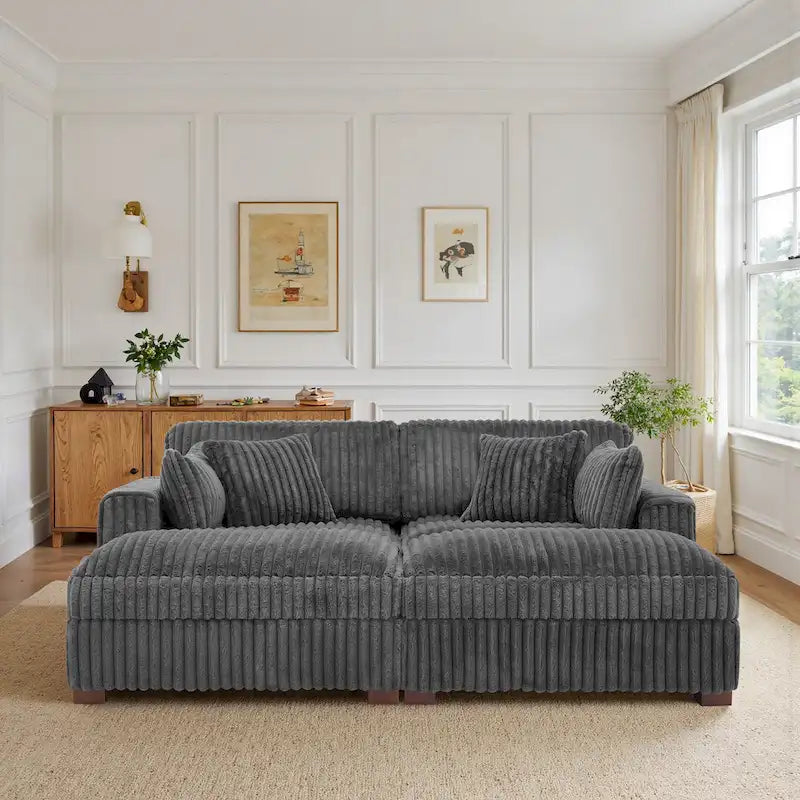 2-Piece Corduroy Modular Sectional Sofa with Chaise – 82.7W x 65D x 34.7H in
