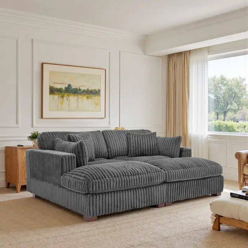 2-Piece Corduroy Modular Sectional Sofa with Chaise – 82.7W x 65D x 34.7H in