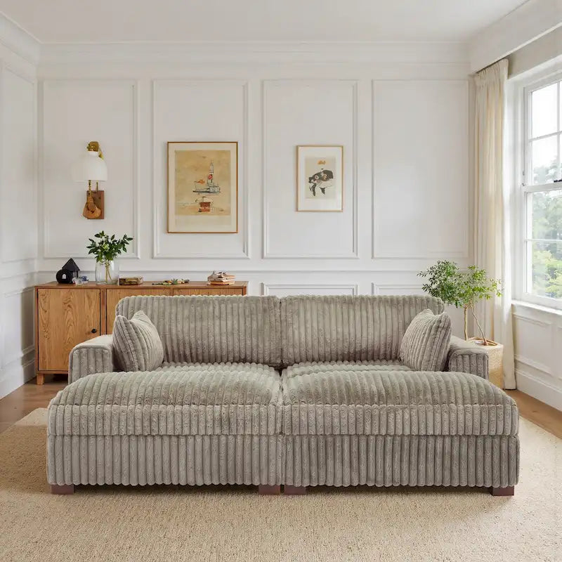 2-Piece Corduroy Modular Sectional Sofa with Chaise – 82.7W x 65D x 34.7H in