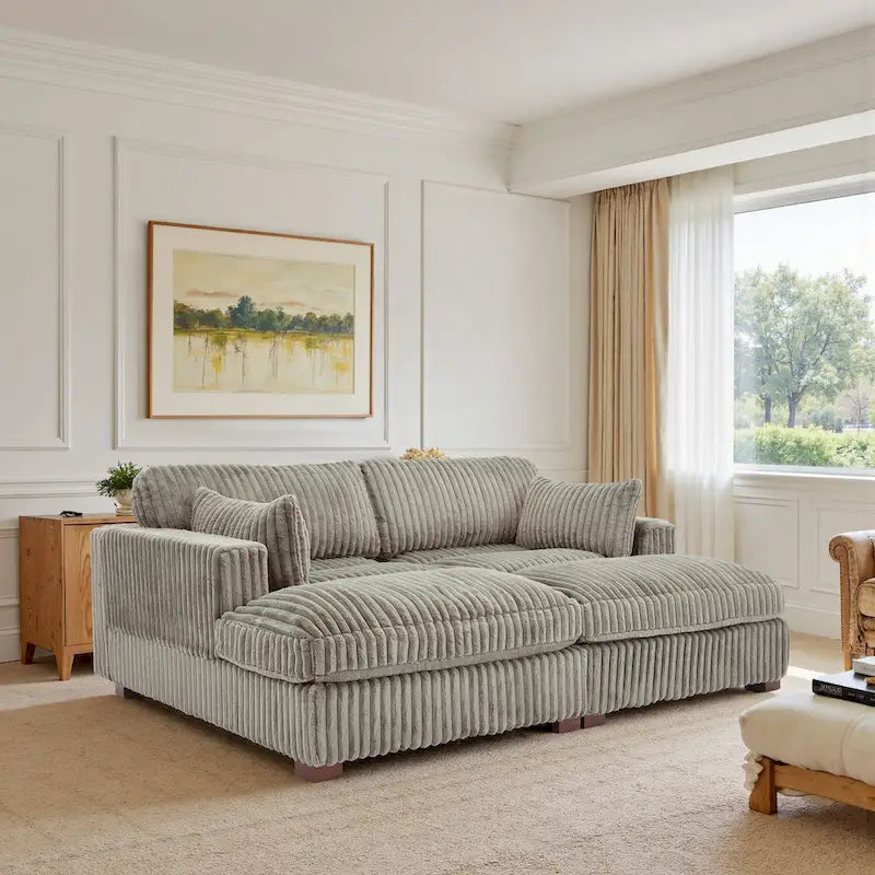 2-Piece Corduroy Modular Sectional Sofa with Chaise – 82.7W x 65D x 34.7H in