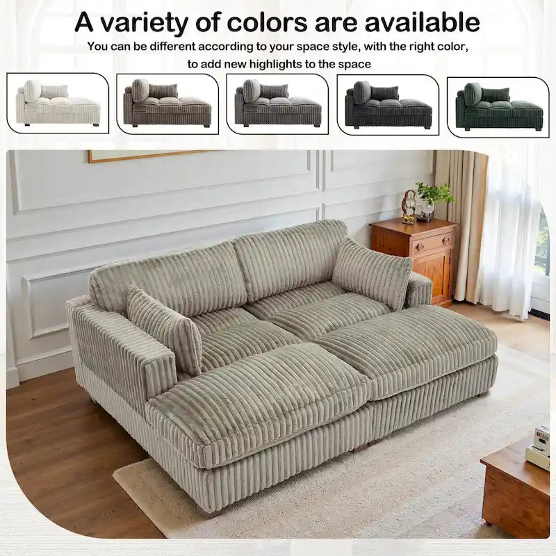 2-Piece Corduroy Modular Sectional Sofa with Chaise – 82.7W x 65D x 34.7H in