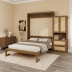 Rattan Door Murphy Bed with Side Cabinet – Full or Queen, Walnut Finish