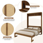 Rattan Door Murphy Bed with Side Cabinet – Full or Queen, Walnut Finish