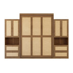 Rattan Door Murphy Bed with Side Cabinet – Full or Queen, Walnut Finish