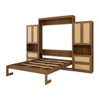 Rattan Door Murphy Bed with Side Cabinet – Full or Queen, Walnut Finish