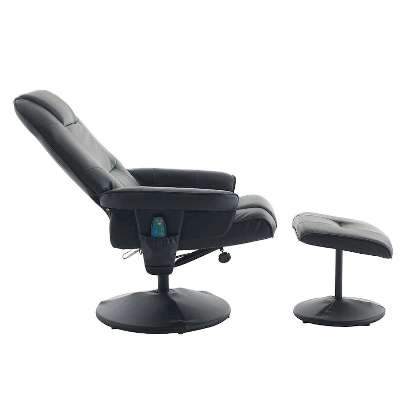 PU Leather 360 Swivel Massage Recliner Chair with Ottoman, Massage and Heated Seat, 140 Adjustable Backrest