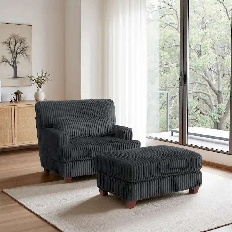 Oversized Chaise Longue Accent Chair with Ottoman