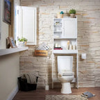 Over-Toilet Space-Saver Cabinet with 7 Shelves – White, MDF & Veneer, 23.5W x 6.5D x 67H in
