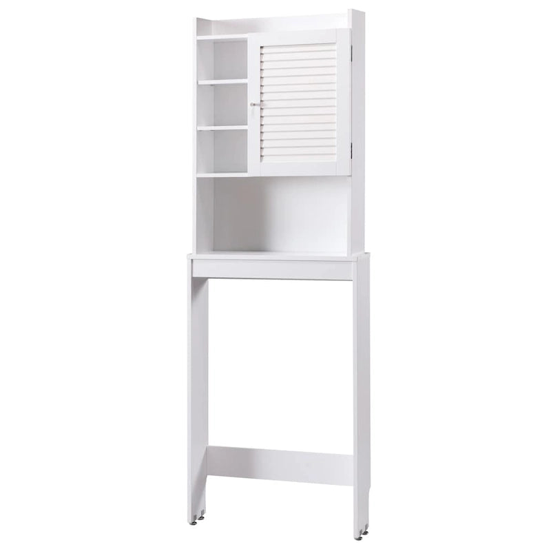 Over-Toilet Space-Saver Cabinet with 7 Shelves – White, MDF & Veneer, 23.5W x 6.5D x 67H in