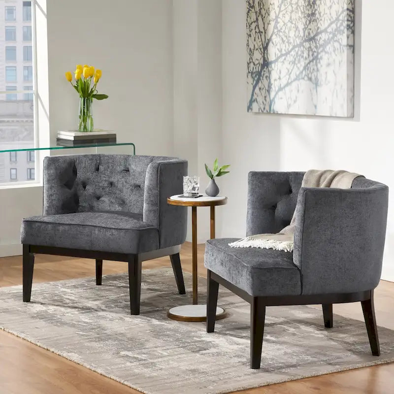 Fabric or Faux Leather Tufted Accent Chair (Set of 2)