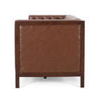 3-Seat Faux Leather Sofa with Button Tufting & Rubberwood Legs – 79W x 29.5D x 29.5H in