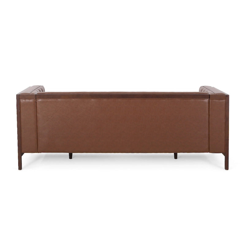 3-Seat Faux Leather Sofa with Button Tufting & Rubberwood Legs – 79W x 29.5D x 29.5H in