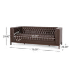 3-Seat Faux Leather Sofa with Button Tufting & Rubberwood Legs – 79W x 29.5D x 29.5H in