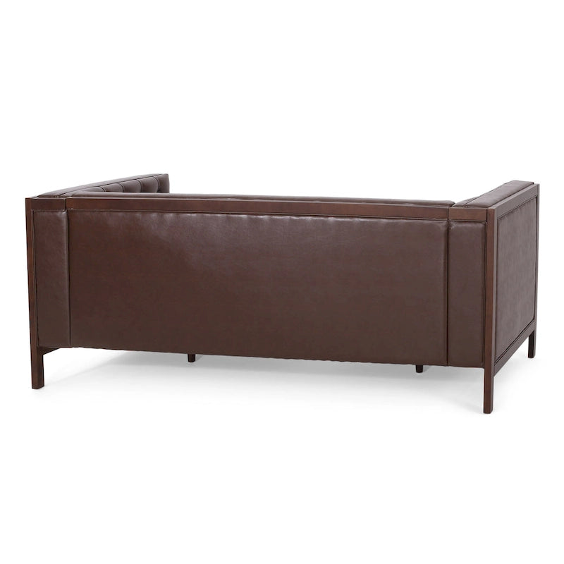 3-Seat Faux Leather Sofa with Button Tufting & Rubberwood Legs – 79W x 29.5D x 29.5H in