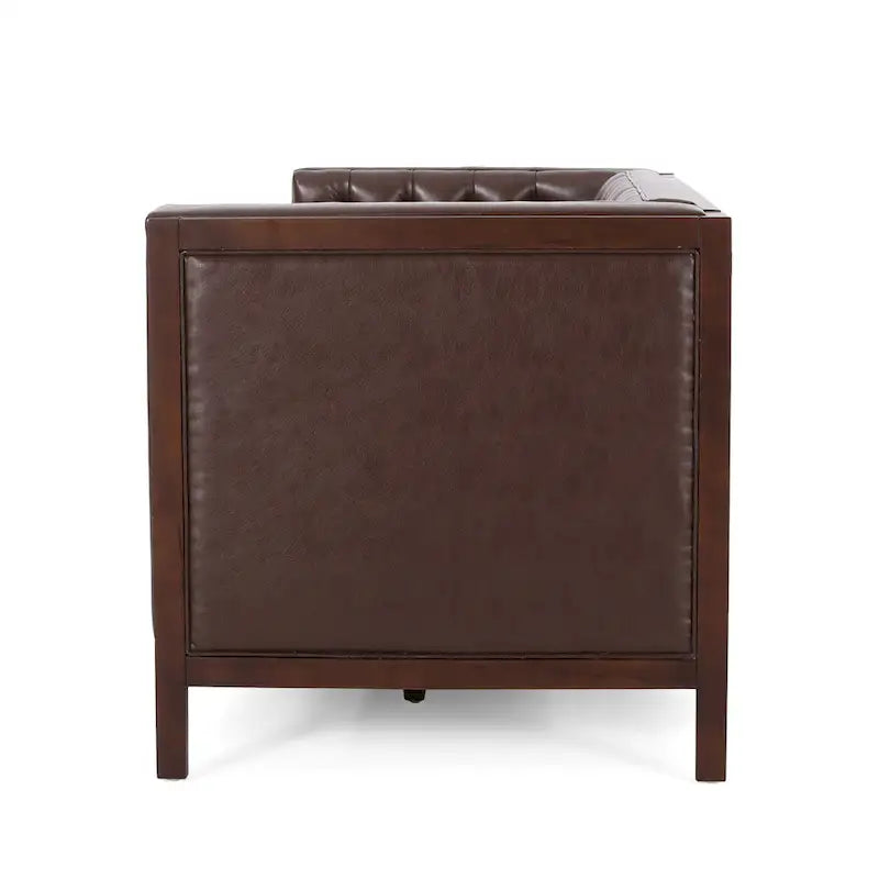 3-Seat Faux Leather Sofa with Button Tufting & Rubberwood Legs – 79W x 29.5D x 29.5H in
