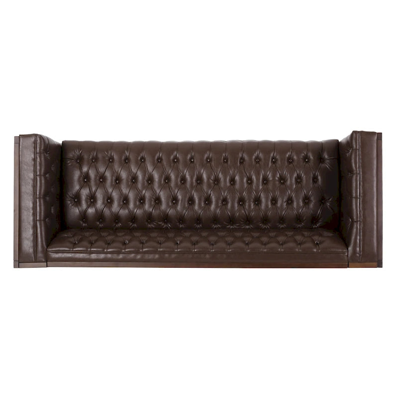 3-Seat Faux Leather Sofa with Button Tufting & Rubberwood Legs – 79W x 29.5D x 29.5H in
