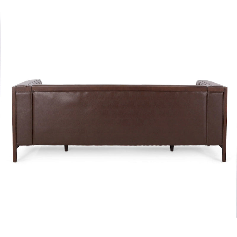 3-Seat Faux Leather Sofa with Button Tufting & Rubberwood Legs – 79W x 29.5D x 29.5H in