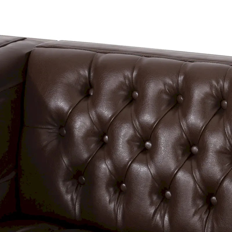 3-Seat Faux Leather Sofa with Button Tufting & Rubberwood Legs – 79W x 29.5D x 29.5H in