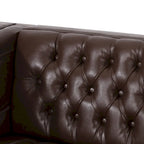 3-Seat Faux Leather Sofa with Button Tufting & Rubberwood Legs – 79W x 29.5D x 29.5H in