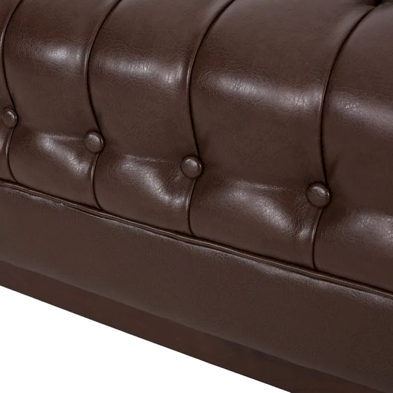 3-Seat Faux Leather Sofa with Button Tufting & Rubberwood Legs – 79W x 29.5D x 29.5H in