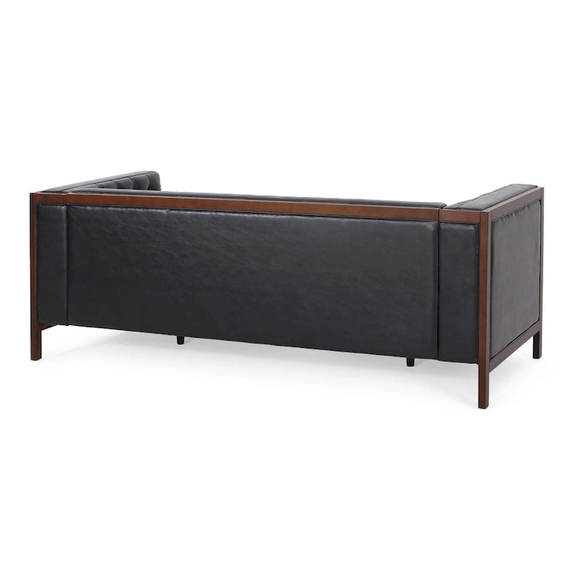 3-Seat Faux Leather Sofa with Button Tufting & Rubberwood Legs – 79W x 29.5D x 29.5H in