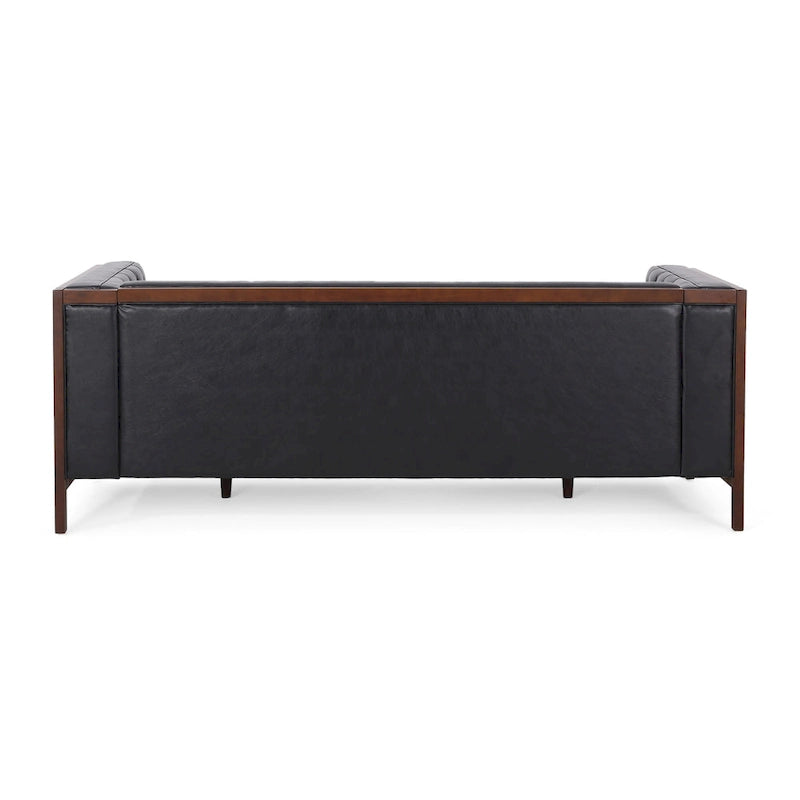 3-Seat Faux Leather Sofa with Button Tufting & Rubberwood Legs – 79W x 29.5D x 29.5H in