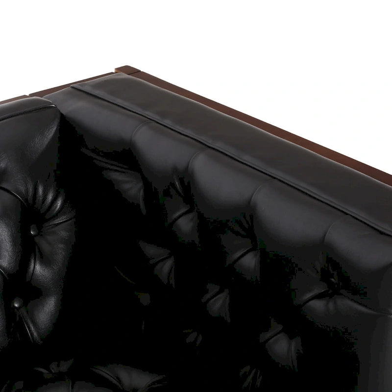 3-Seat Faux Leather Sofa with Button Tufting & Rubberwood Legs – 79W x 29.5D x 29.5H in