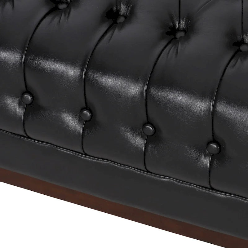 3-Seat Faux Leather Sofa with Button Tufting & Rubberwood Legs – 79W x 29.5D x 29.5H in