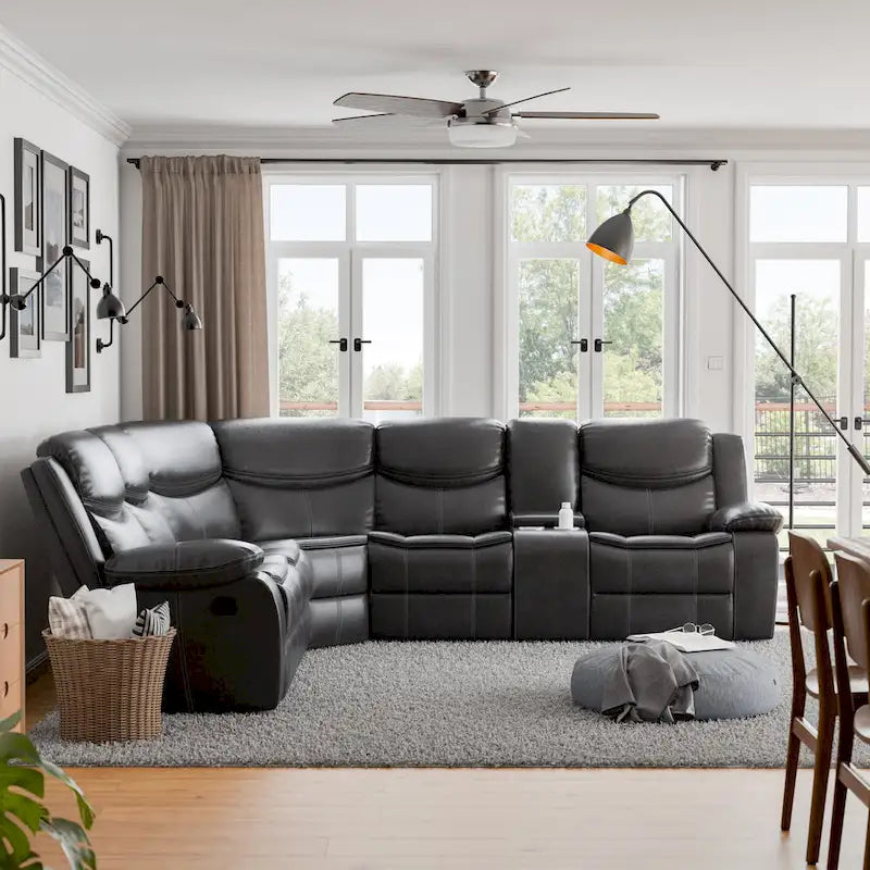  Sory Transitional Faux Leather Reclining Sectional Sofa