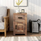 Solid Mango Wood Side Table with Drawer and Cabinet – 15.75L x 22.83W x 25.59H in