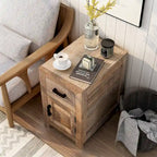 Solid Mango Wood Side Table with Drawer and Cabinet – 15.75L x 22.83W x 25.59H in