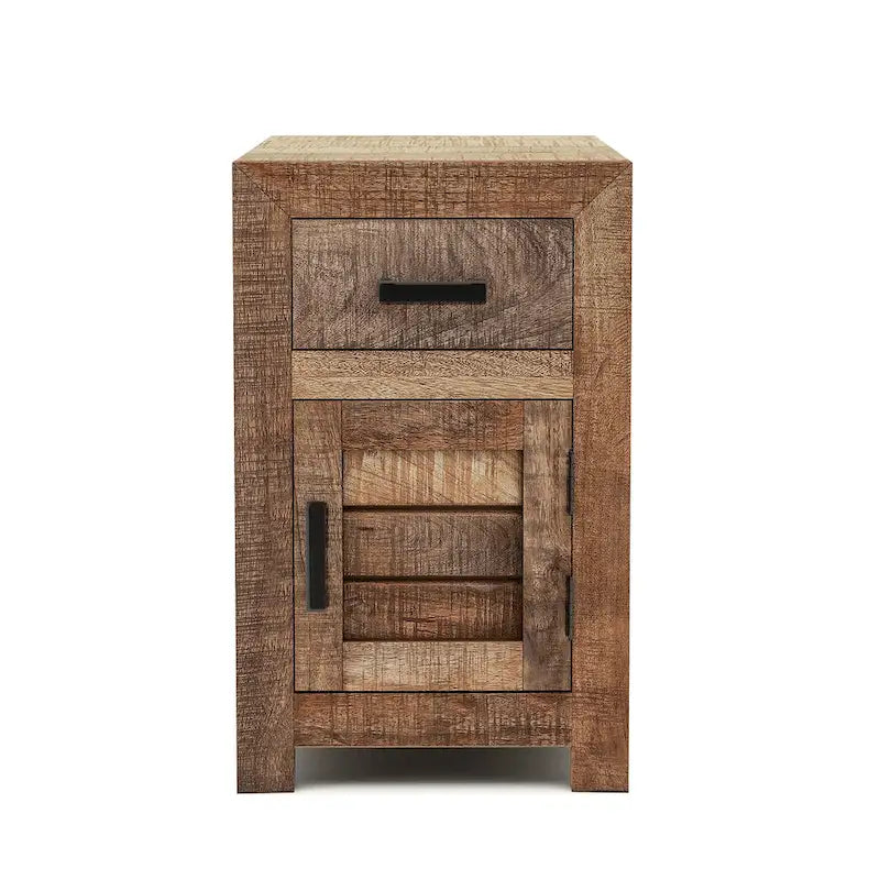 Solid Mango Wood Side Table with Drawer and Cabinet – 15.75L x 22.83W x 25.59H in