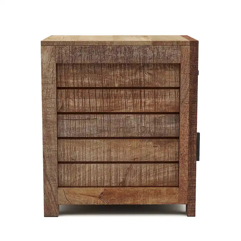Solid Mango Wood Side Table with Drawer and Cabinet – 15.75L x 22.83W x 25.59H in