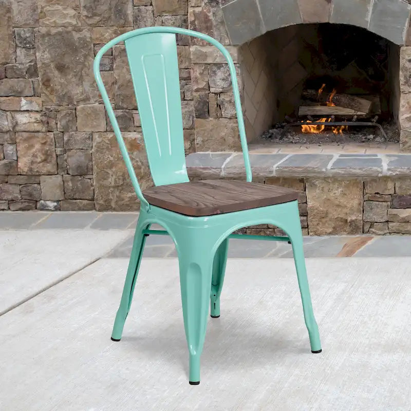 Metal Stackable Chair with Wood Seat - 17.75W x 20D x 33.5H - 17.75W x 20D x 33.5H